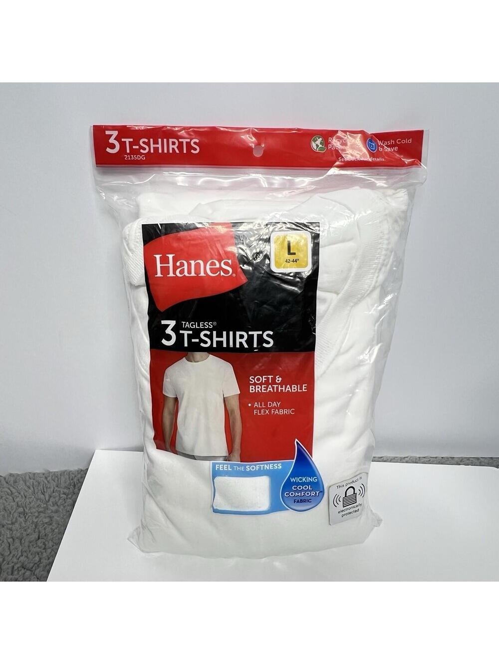 Hanes Men's White 3 Pack Tagless Stretch Crew Neck T-Shirt 2135DG